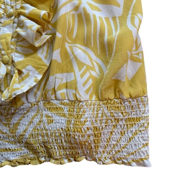 Karen Kane Yellow Mustard Tropics Ruffle Sleeveless Blouse Size Large - Picture 4 of 10